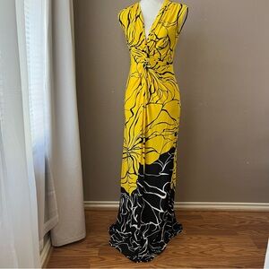 Yellow black deep v-neck knit maxi dress size small